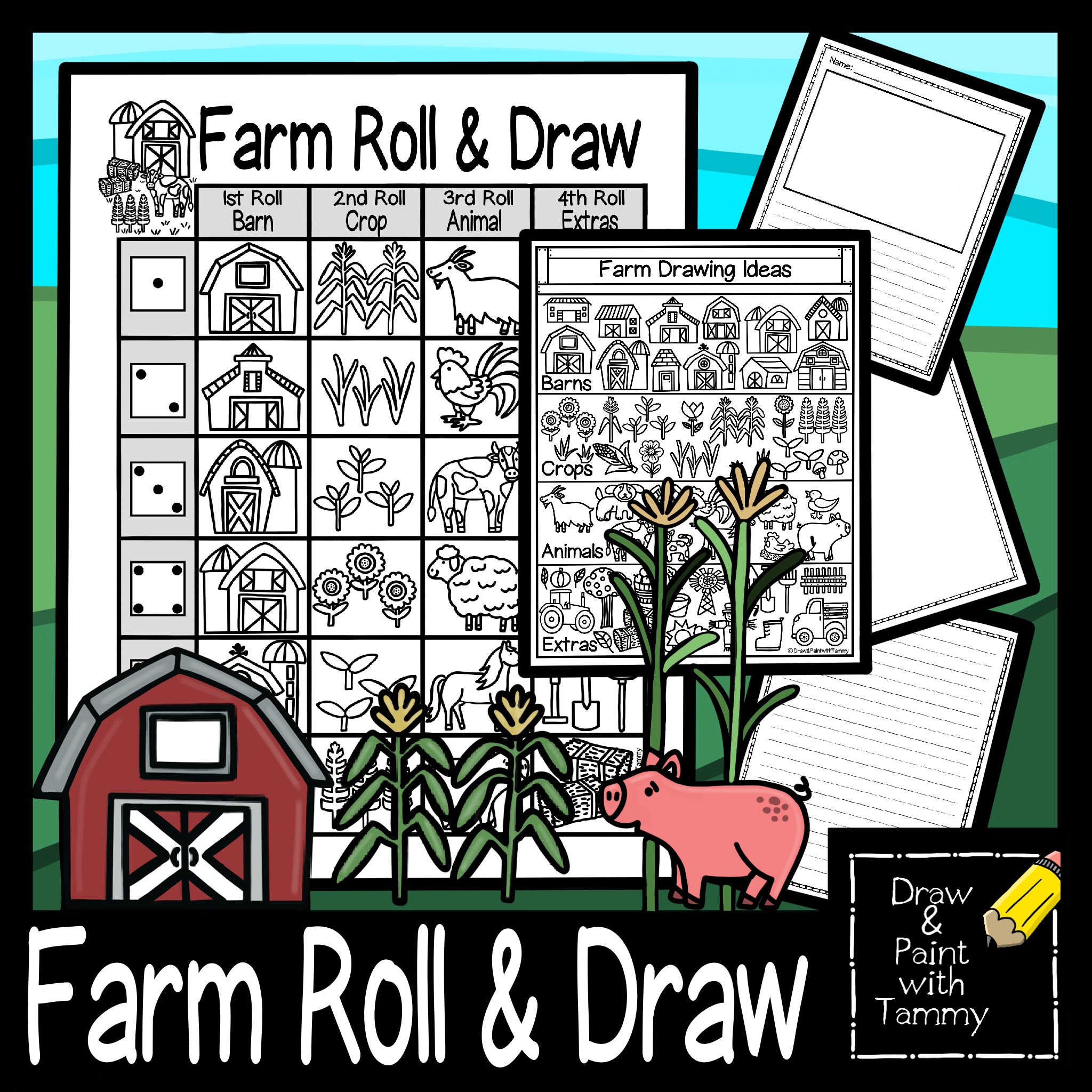 Farm roll and draw printable art activity made by teachers