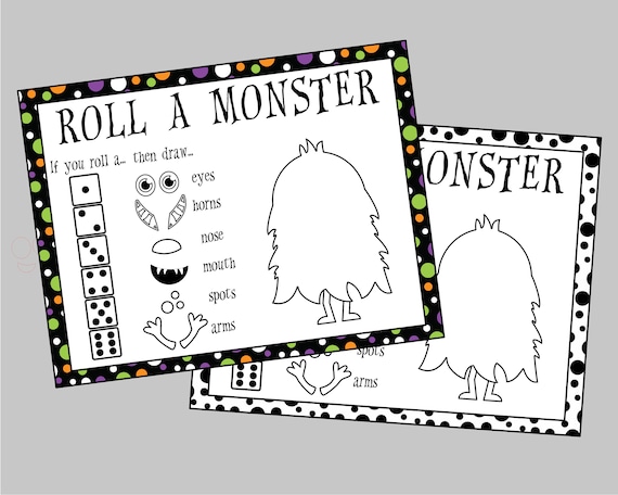 Printable roll a monster game monster dice game classroom activity for halloween monster party instant digital download