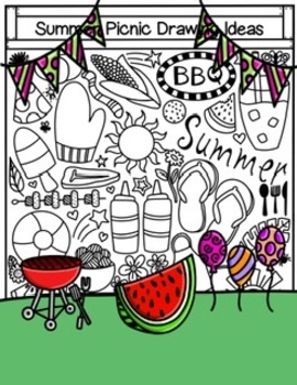 Roll a summer picnic roll and draw printable art game and art sub lesson