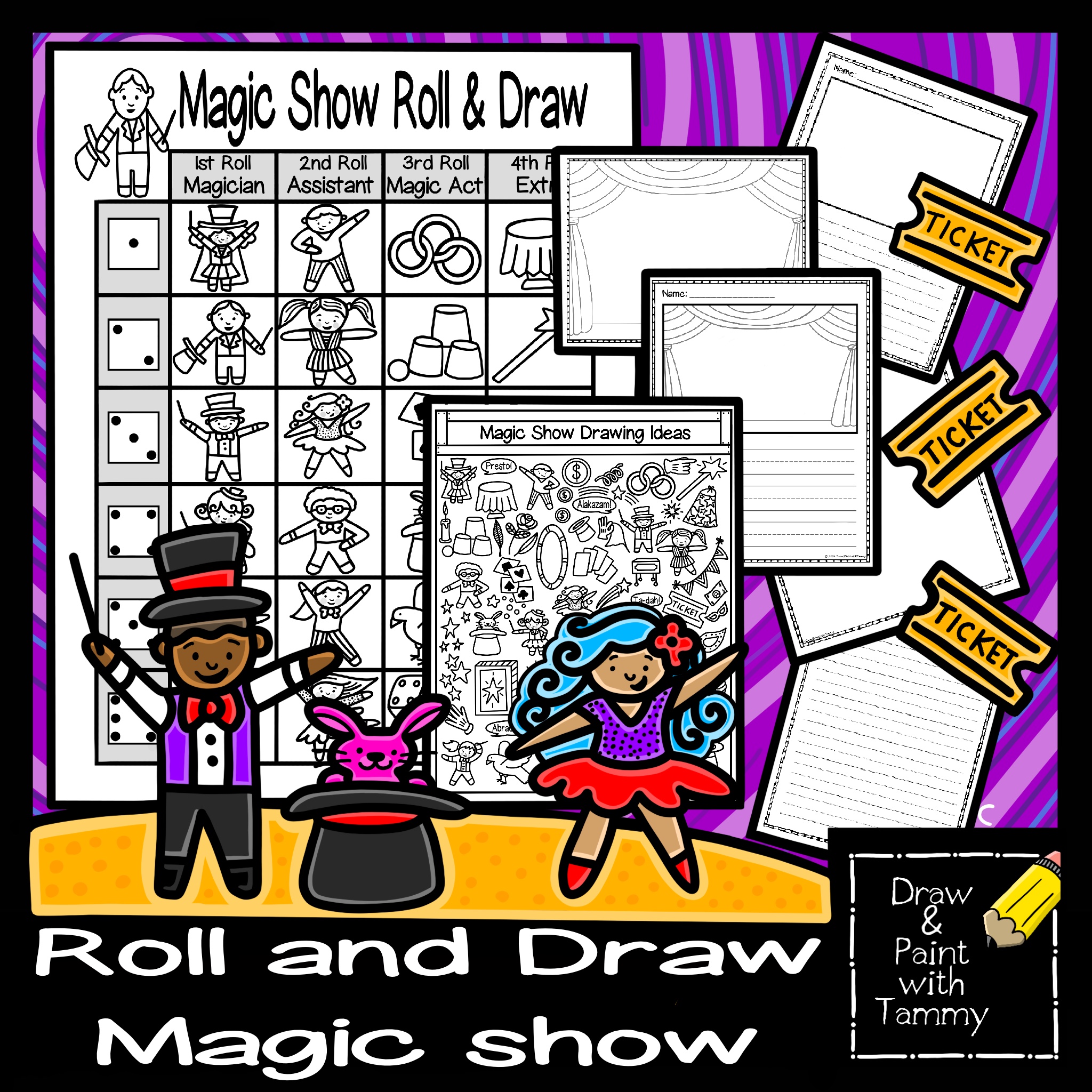 Magic show roll and draw printable art game made by teachers