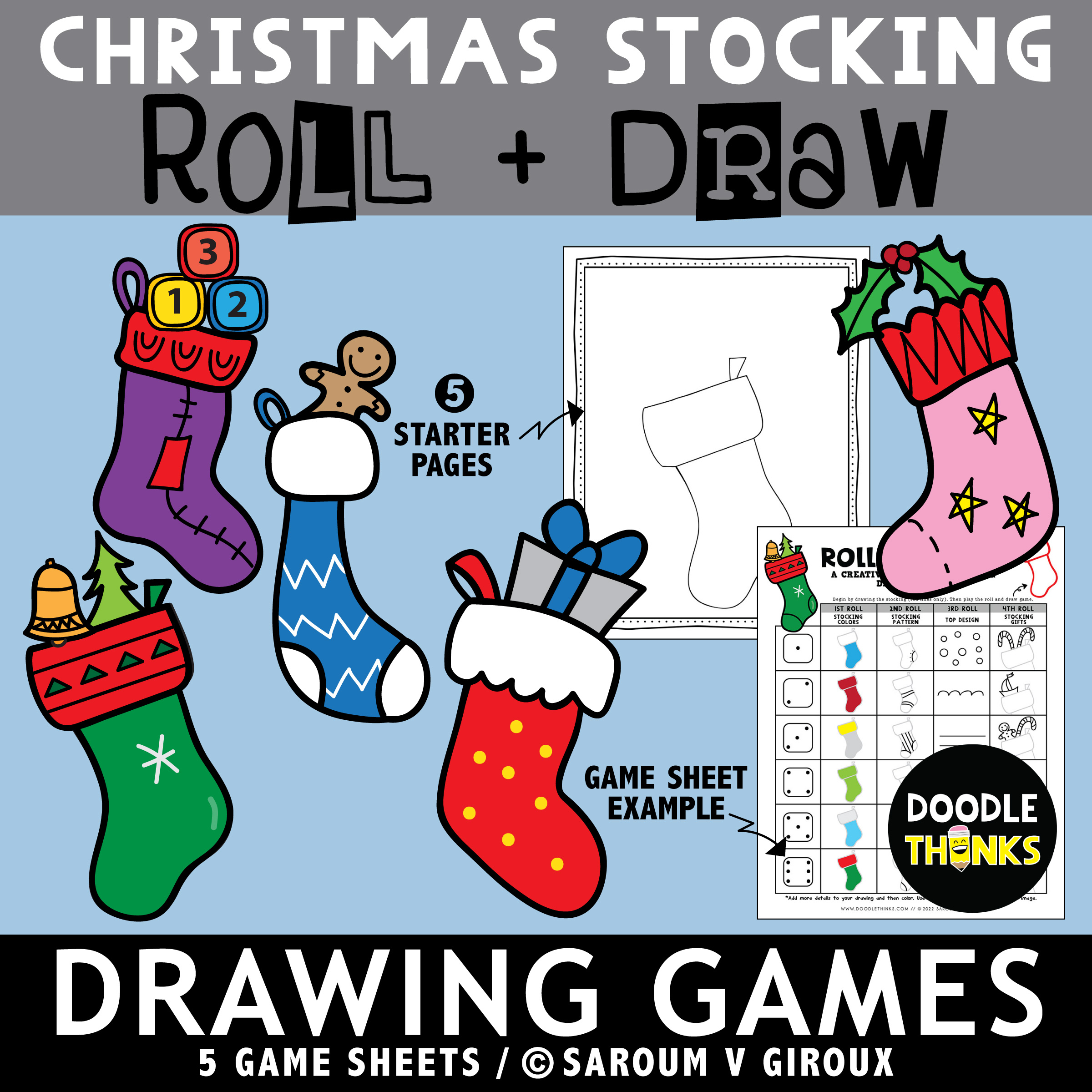 Christmas stocking roll and draw game sheets