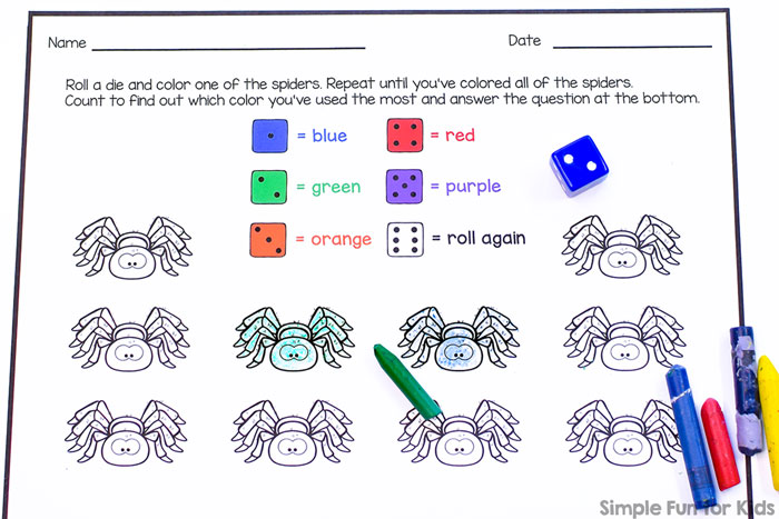 Spider roll and color worksheet