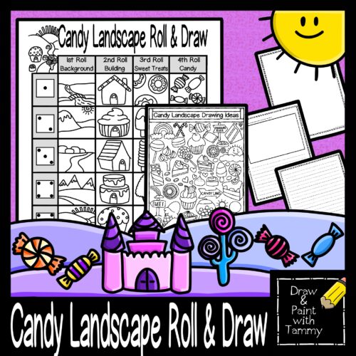 Candy landscape roll and draw printable art game and art sub lesson made by teachers