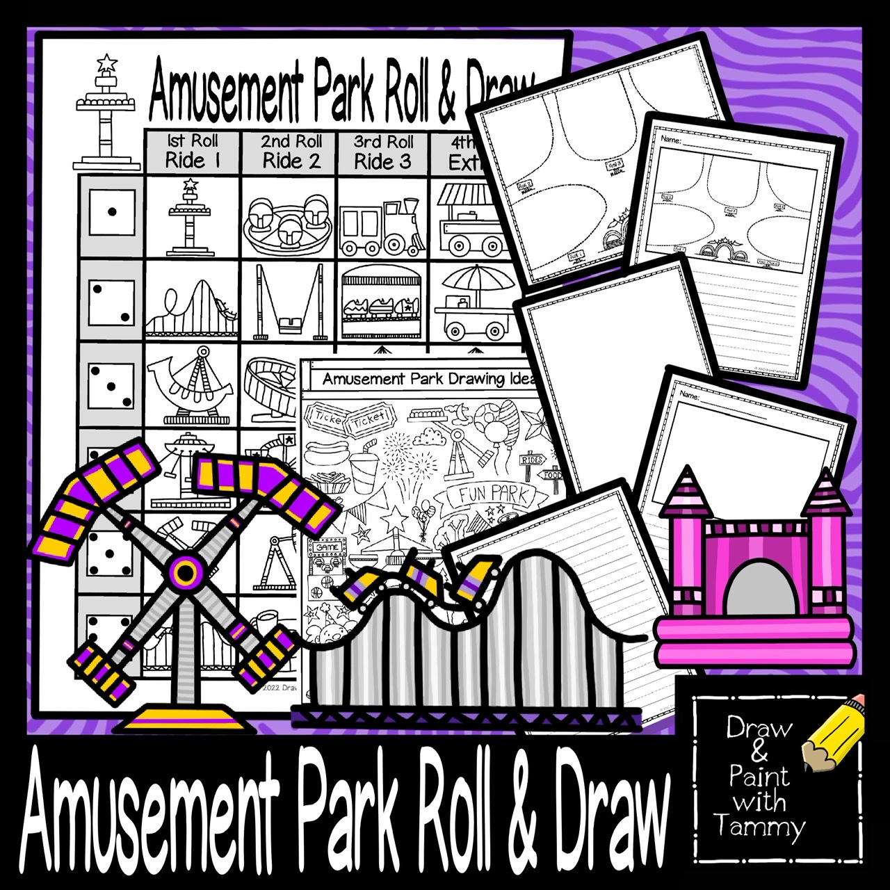 Amusement park roll and draw printable art game and art sub lesson made by teachers