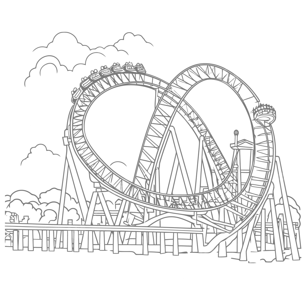 Coloring page for an amusement park which includes roller coasters outline sketch drawing vector wing drawing roller coaster drawing park drawing png and vector with transparent background for free download