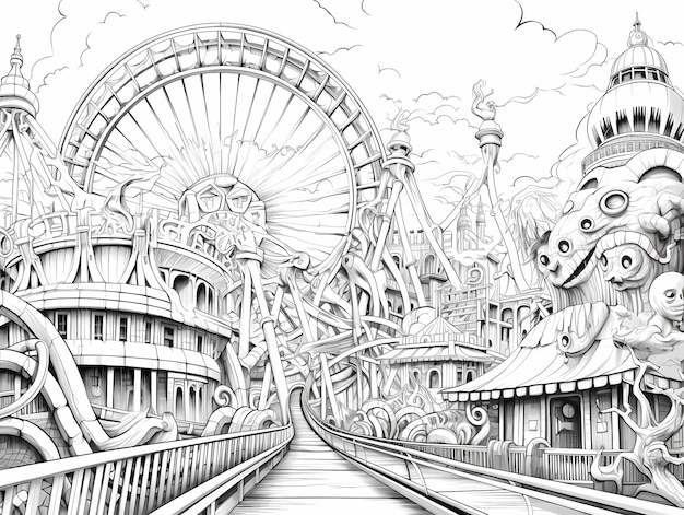 Premium ai image roller coaster and the living dead adult anime coloring pages