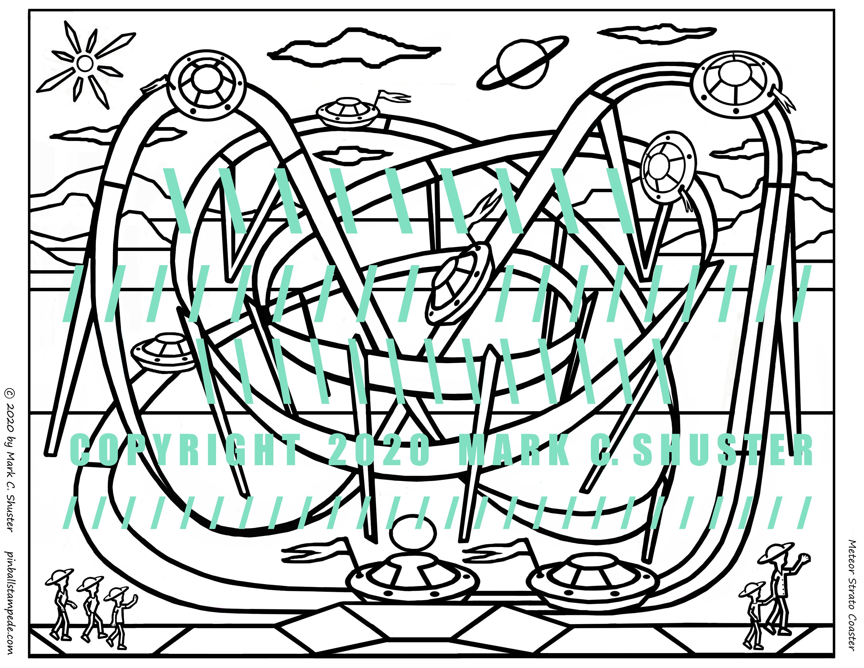 Ufo roller coaster and spaceport coloring pages jpeg pdf file theme park ride a