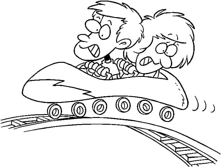 Kids on roller coaster coloring page