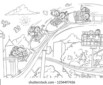 Vector illustration kids rollercoaster coloring drawing àààààààààªàààà àààààààààààªààààà