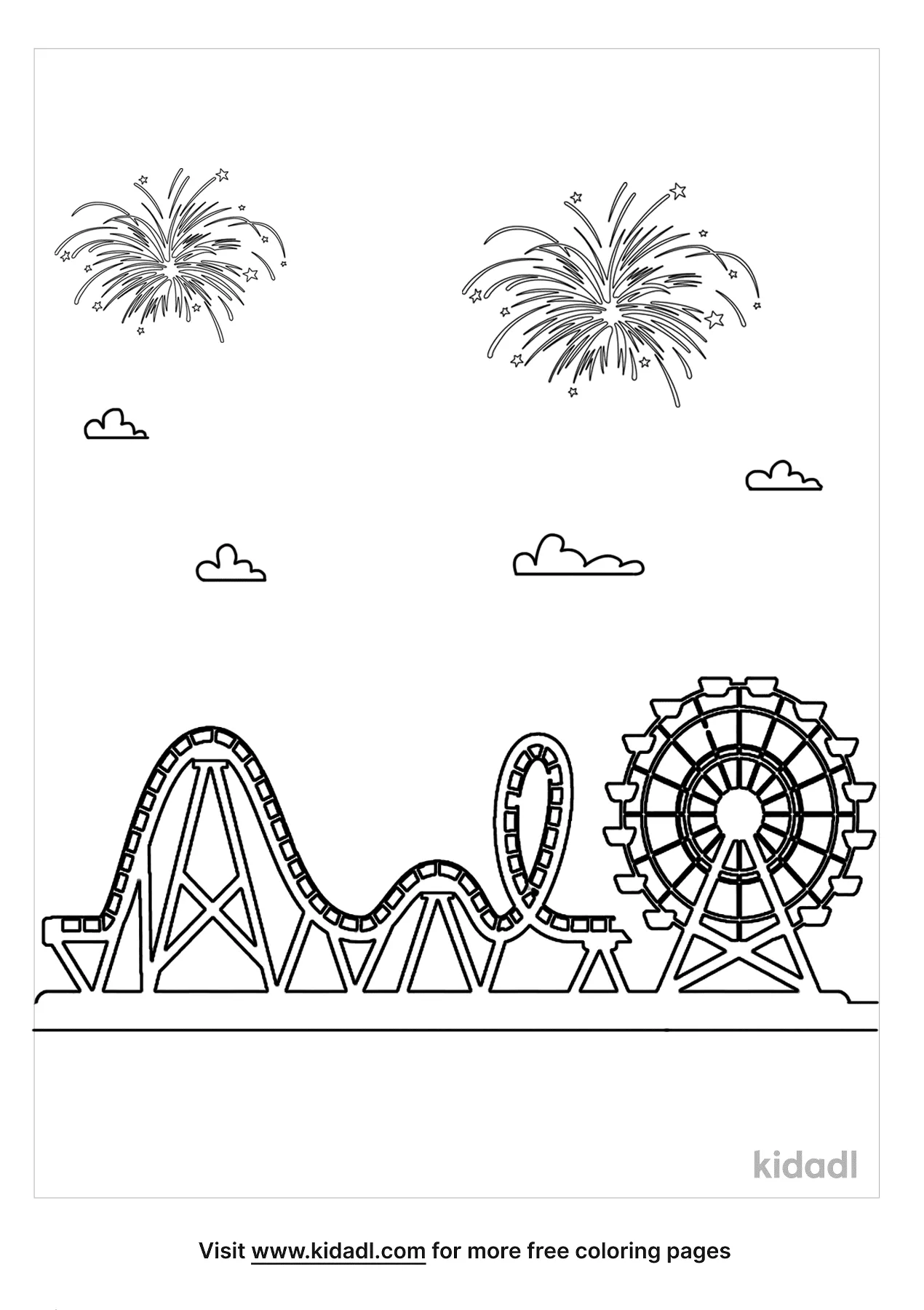 Free rollercoaster with fireworks coloring page coloring page printables