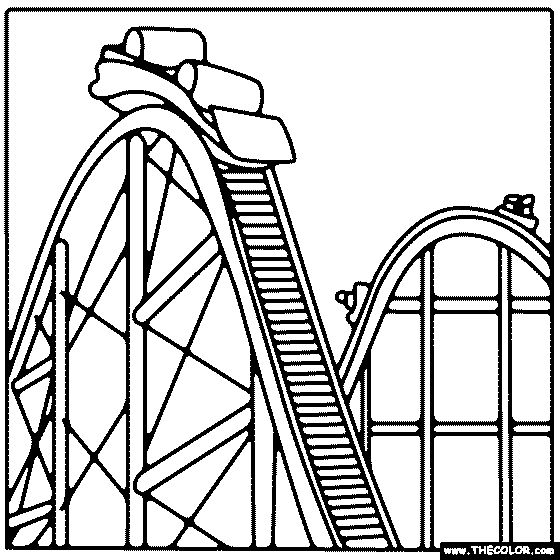 Free coloring page of rollercoaster color in this picture of rollercoaster and share it with others â roller coaster roller coaster drawing coloring pages