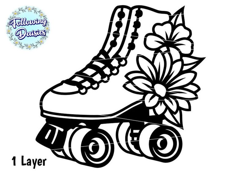 Roller skate svg roller skates decorated with flowers skate sport retro floral svg files for cricut and silhouette paper cut template