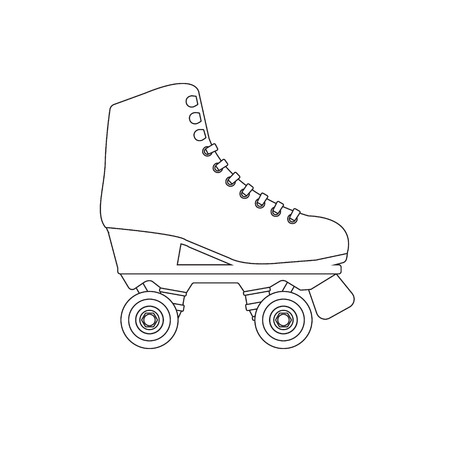 Vector flat line contour drawn roller skate isolated on white background