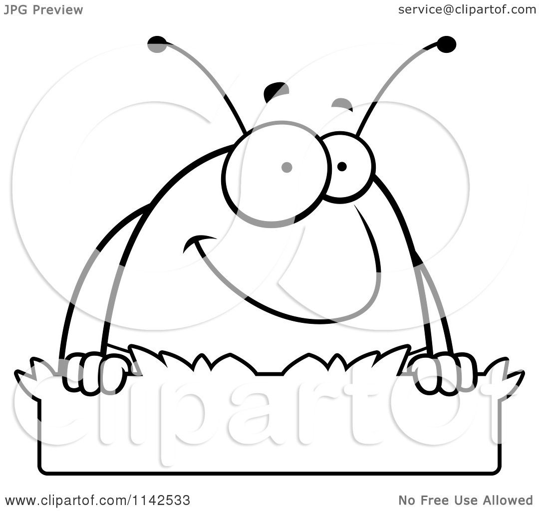 Cartoon clipart of a black and white pillbug in grass