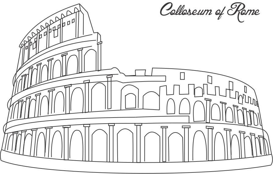 Colloseum of rome coloring printable page for kids