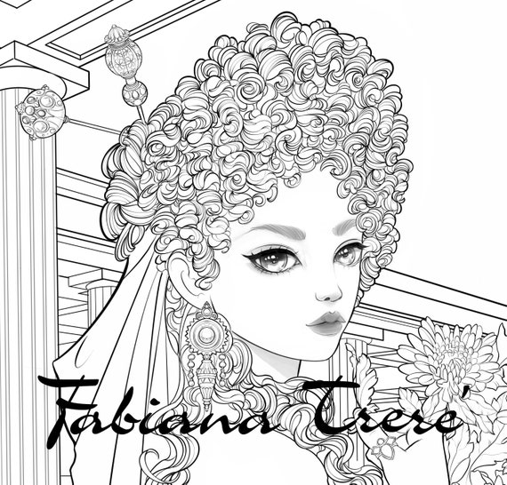 Ancient roman lady digital stamp coloring page line art historical grayscale coloring page instant download jpeg fantasy princess