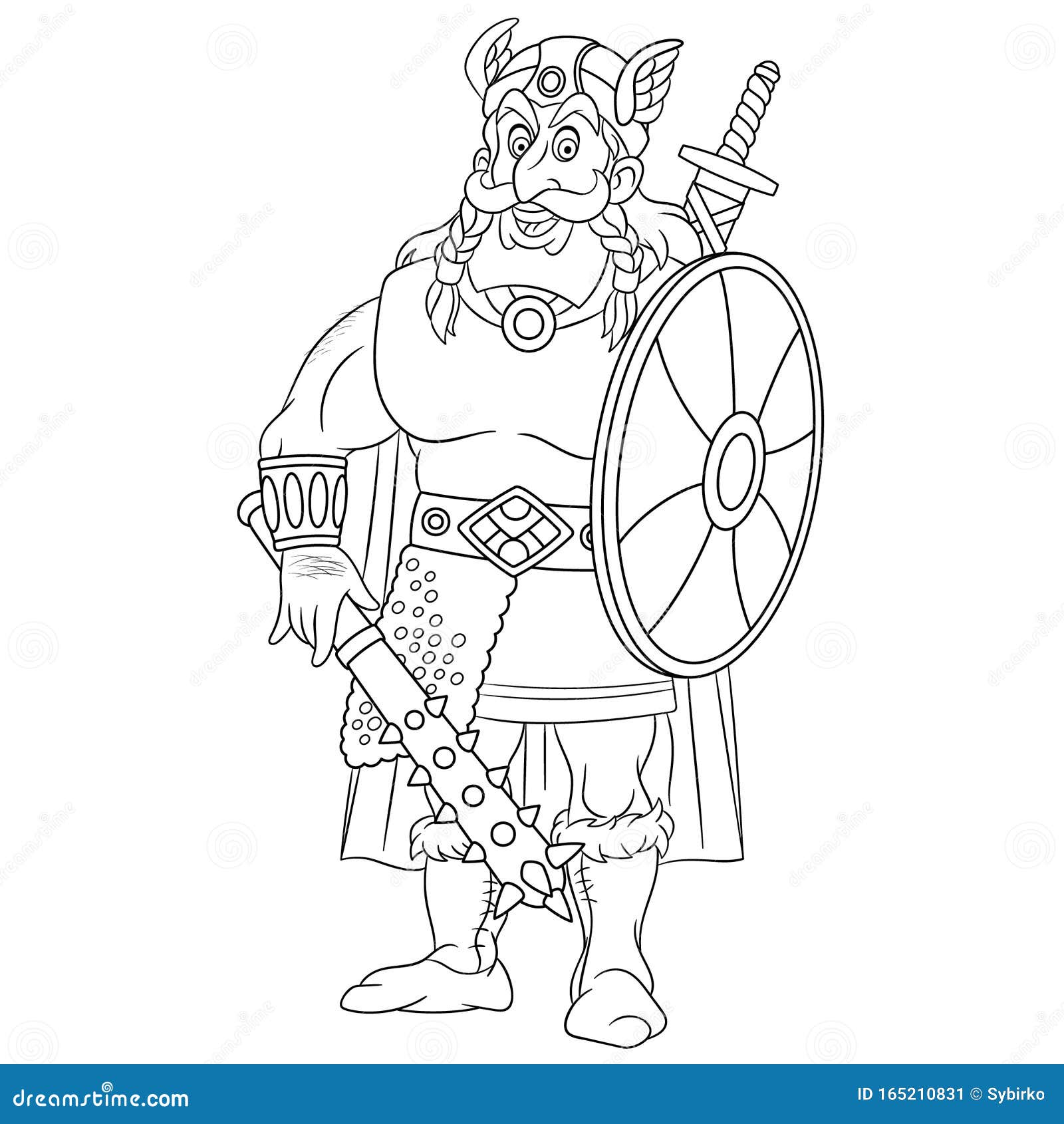 Coloring page with ancient viking warrior stock vector