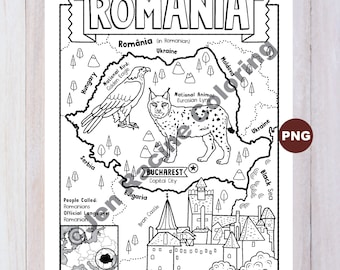 Romania coloring page geography of europe digital download coloring page