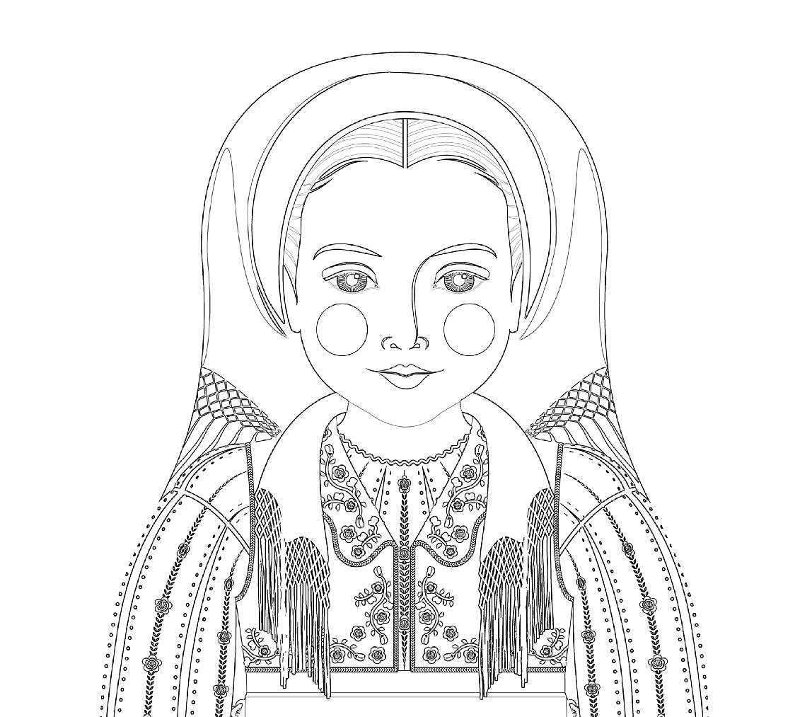 Romanian coloring sheet printable file traditional folk dress matryoshka doll