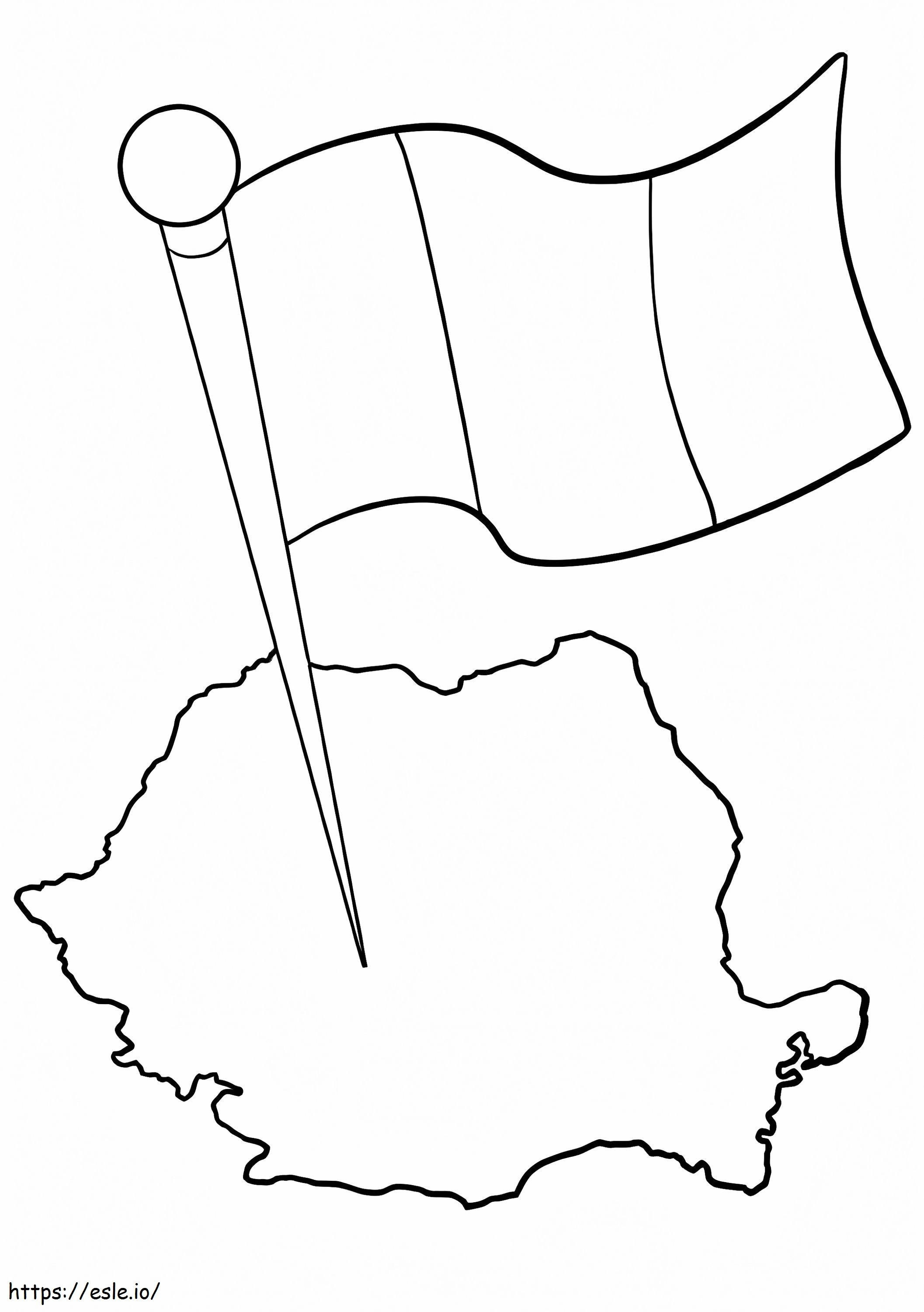 Romania map and flag coloring page