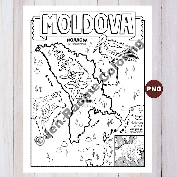 Moldova coloring page geography of europe digital download coloring page