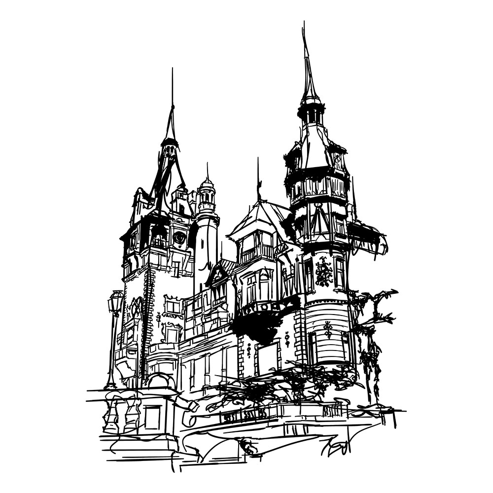 Peleè castle sinaia romania sketch gulf art gallery