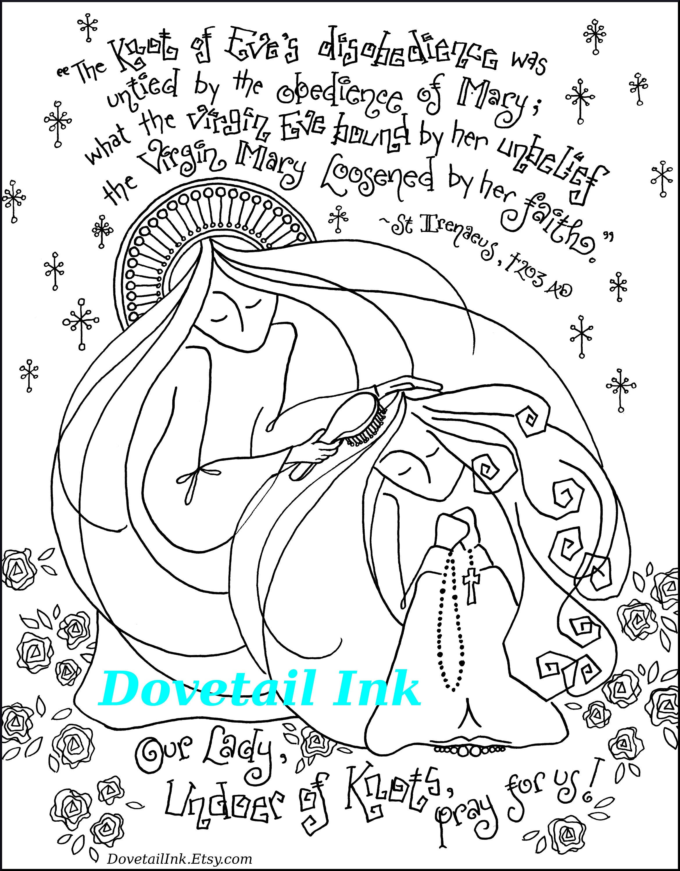 Printable our lady undoer of knots catholic coloring page for all ages homeschool re rcia acts or womens retreat activity