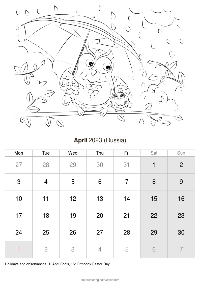 April calendar