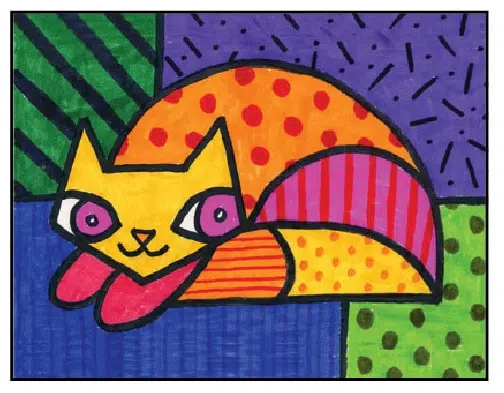 Easy how to draw a romero britto cat britto cat coloring page