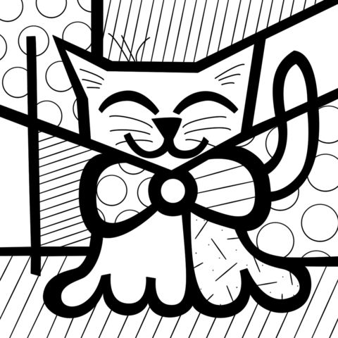 Cute cat by romero britto coloring page britto art romero britto cat coloring book