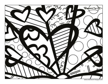 Britto sun and hearts color page britto art romero britto romero britto art