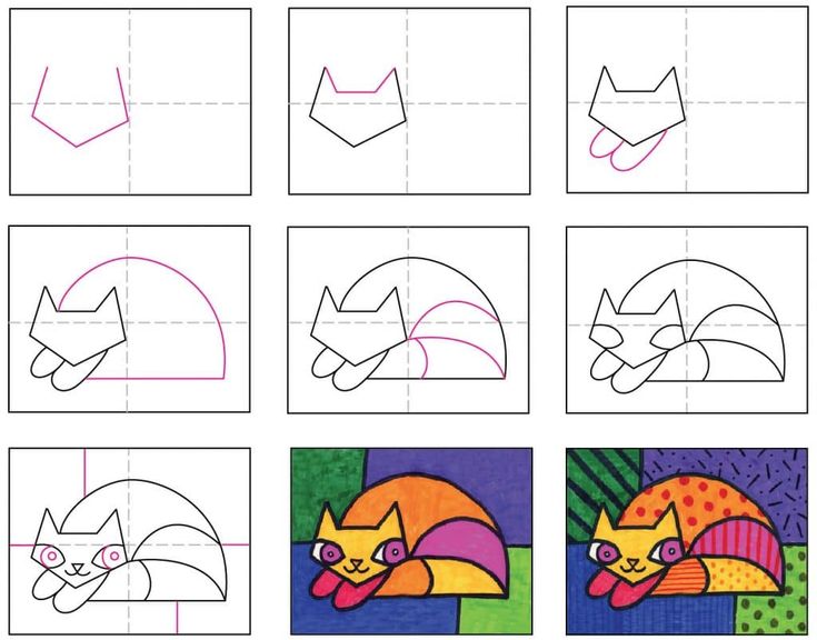 Easy how to draw a romero britto cat and britto cat coloring page kids art projects classroom art projects romero britto