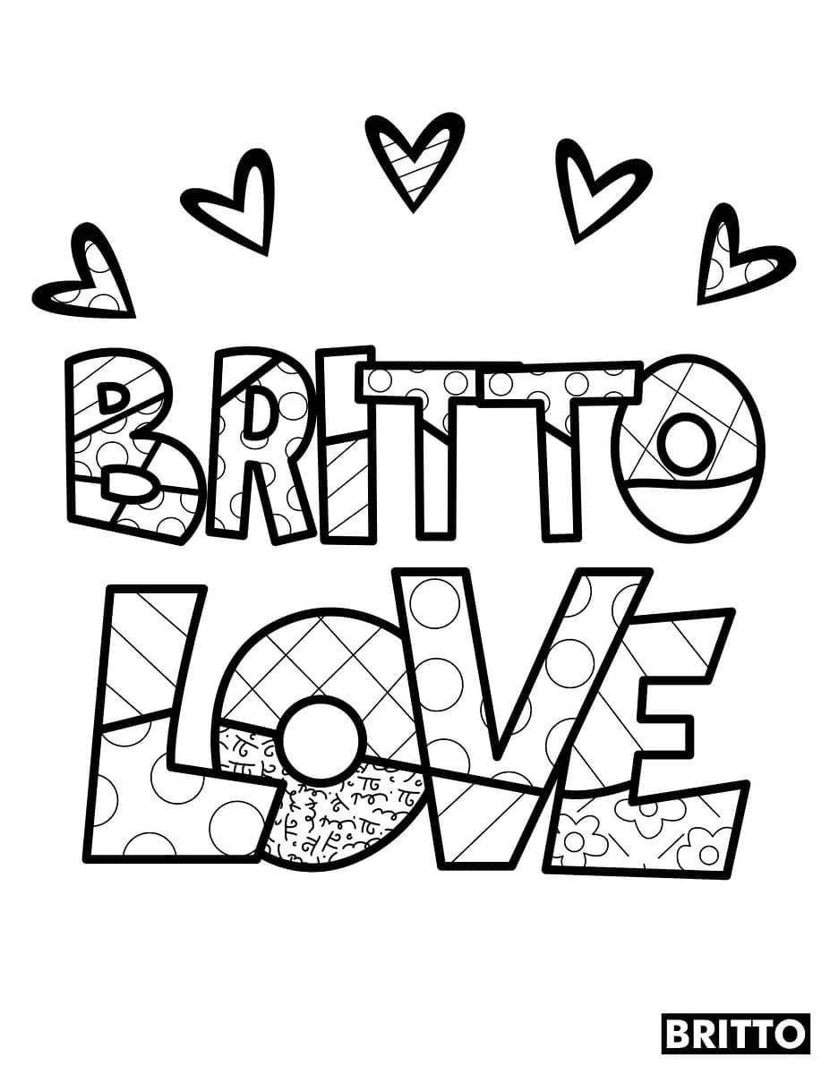 Britto love by romero britto coloring page