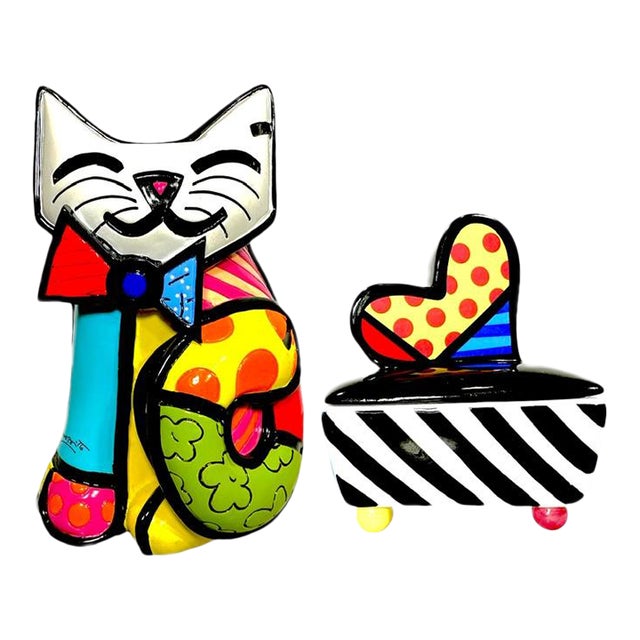 Romero britto cat figure and trinket box