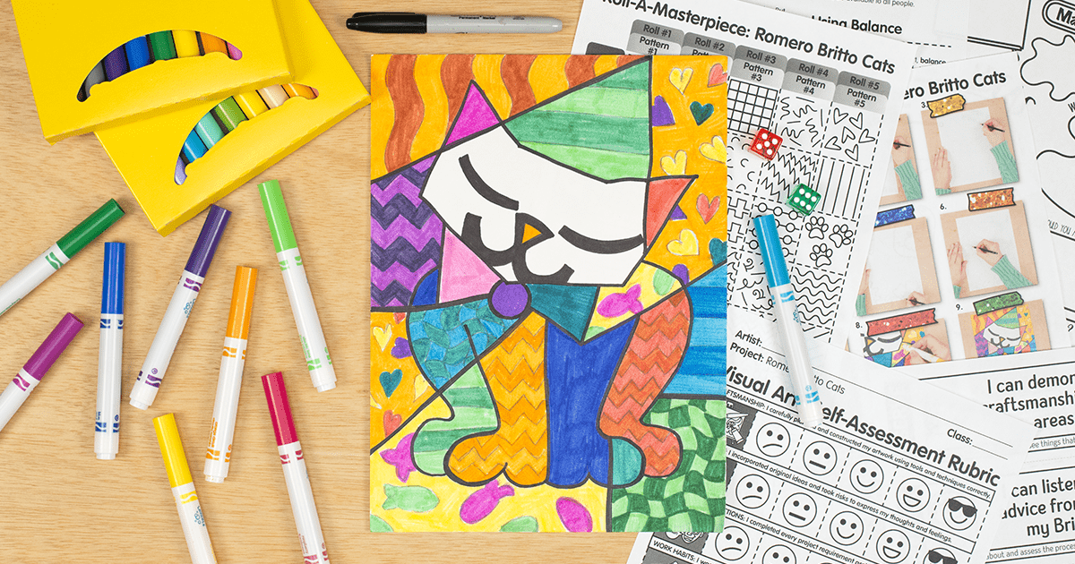 Romero britto cats art game â pop art project for elementary art