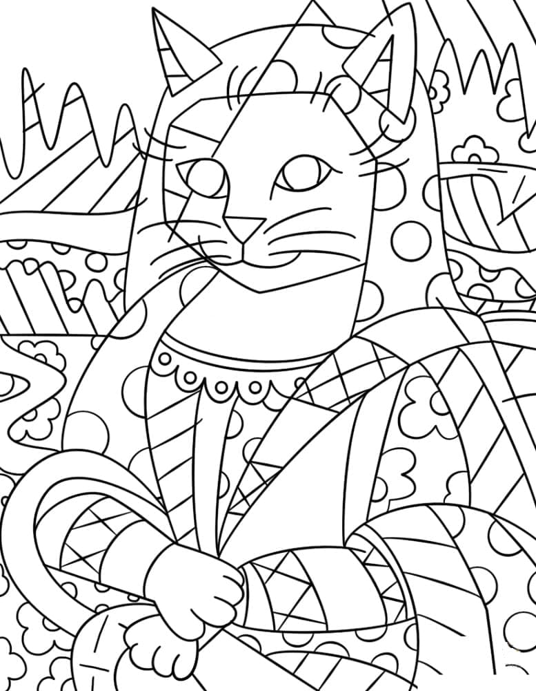 Mona cat by romero britto coloring page