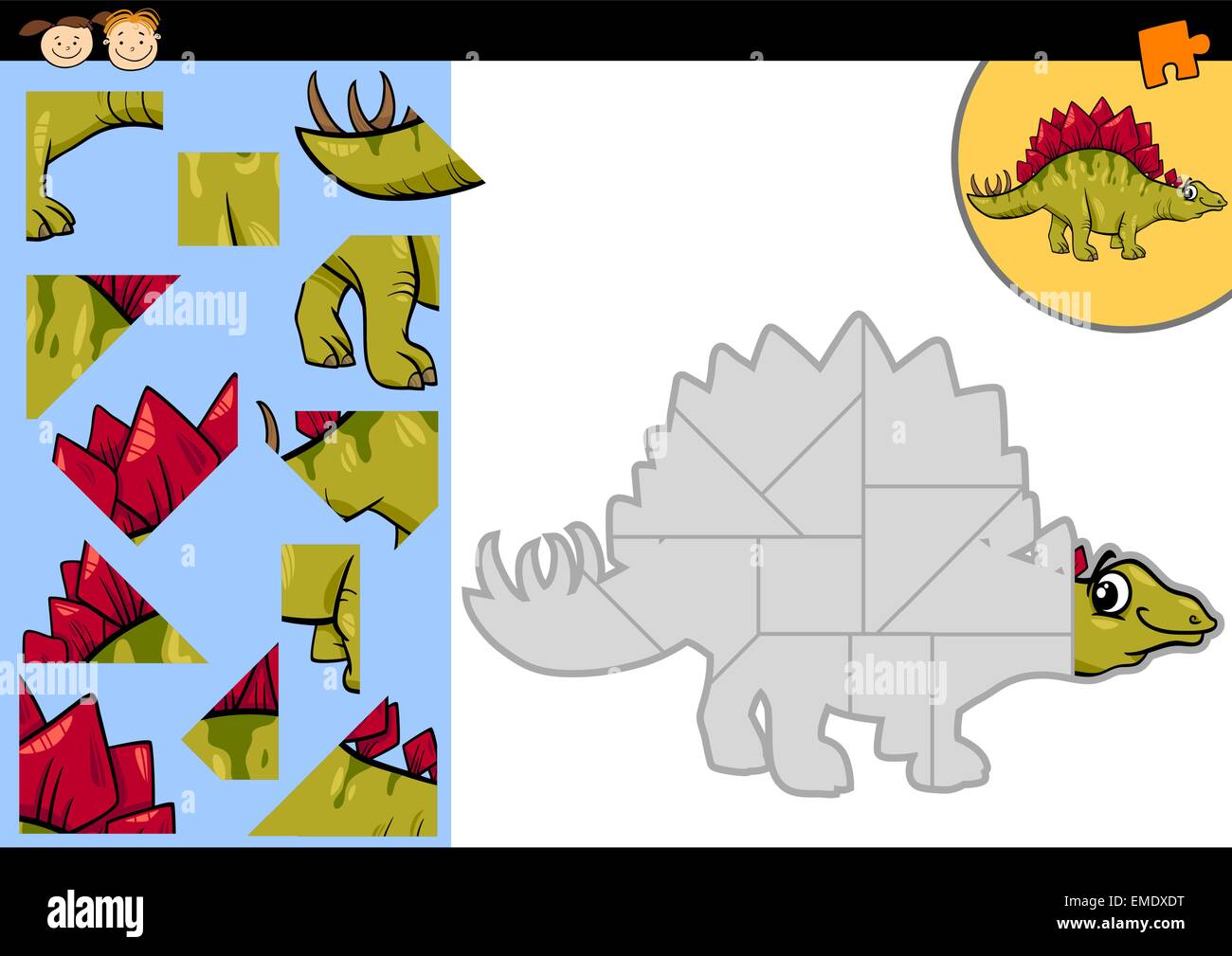 Cartoon dinosaur jigsaw puzzle game stock vector image art