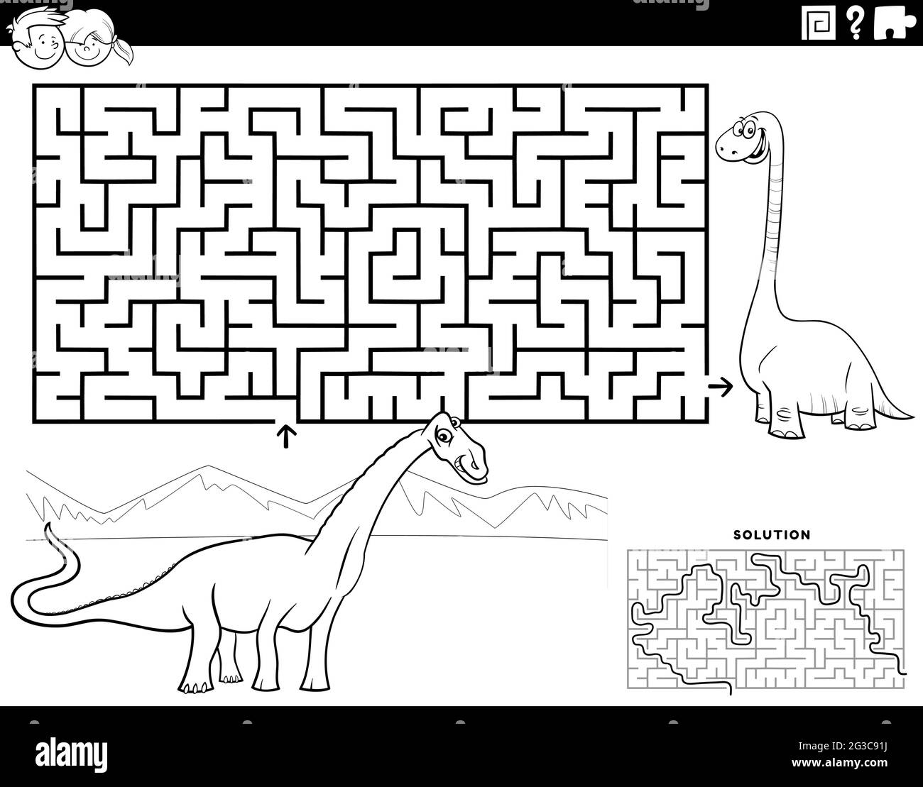 Dinosaurs illustration black and white stock photos images