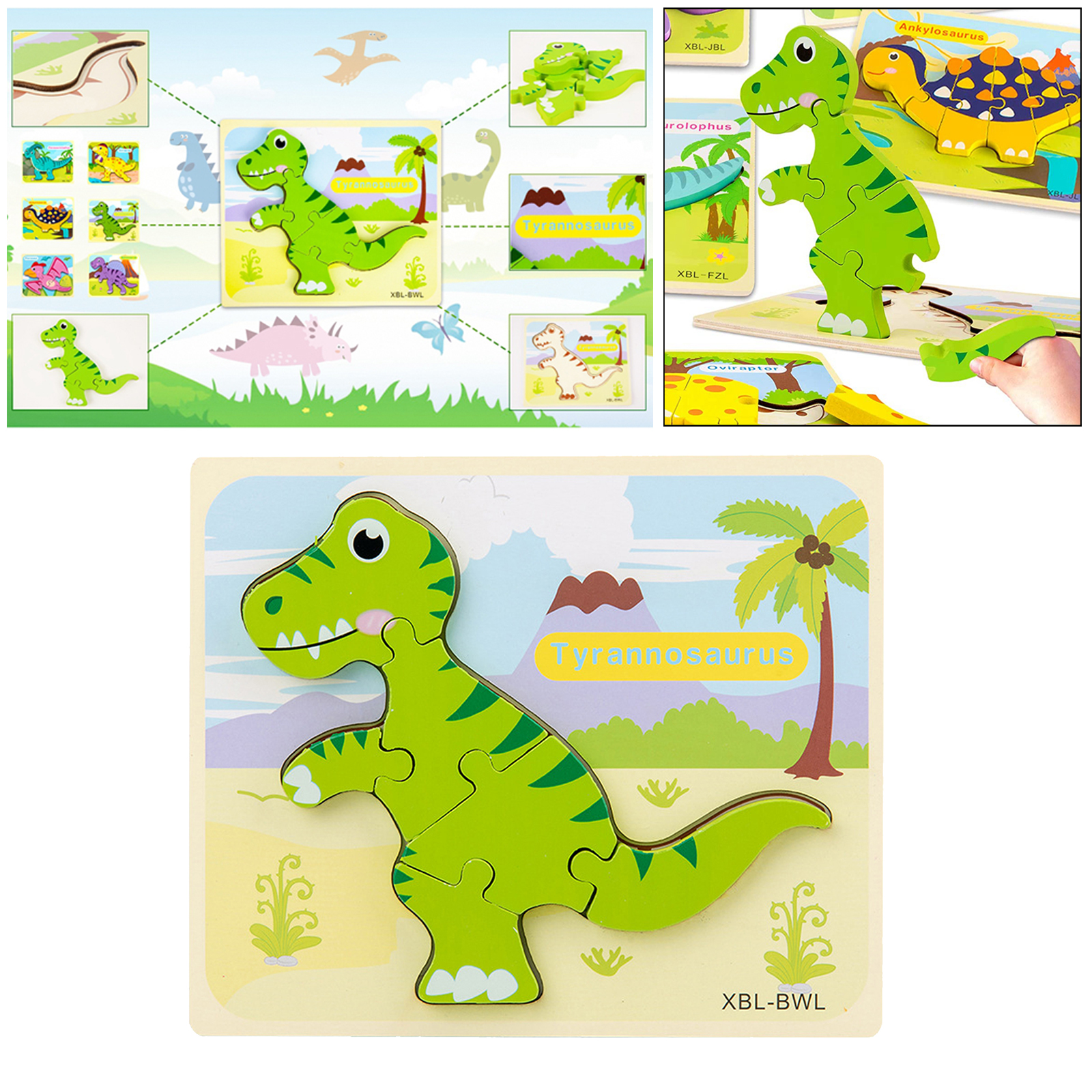 Toddler puzzles for year old boys wooden dinosaur puzzles for kids ages baby infant learning educational dinosaur toy