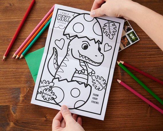 T rex dinosaur egg valentine folding surprise coloring page card linda actividad artãstica del nião baby dino tyrannosaurus para enviar por correo