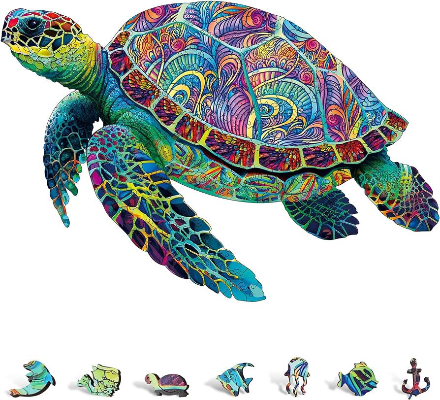 Trendy zone rompecabezas de madera de tortuga marina piezas de forma ãºnica regalo artãstico creativo para todas las edades diversiãn familiar desafiante y actividad que aumenta