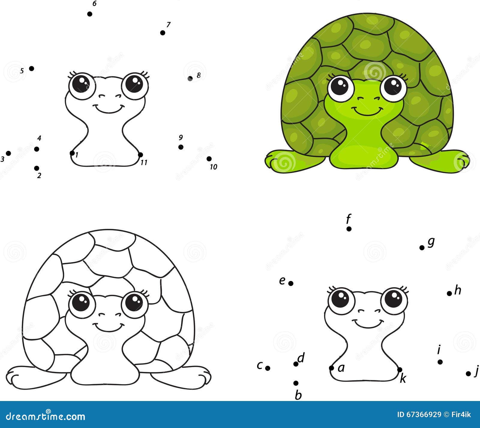 Cartoon turtle coloring book and dot to dot game for kids stock vector