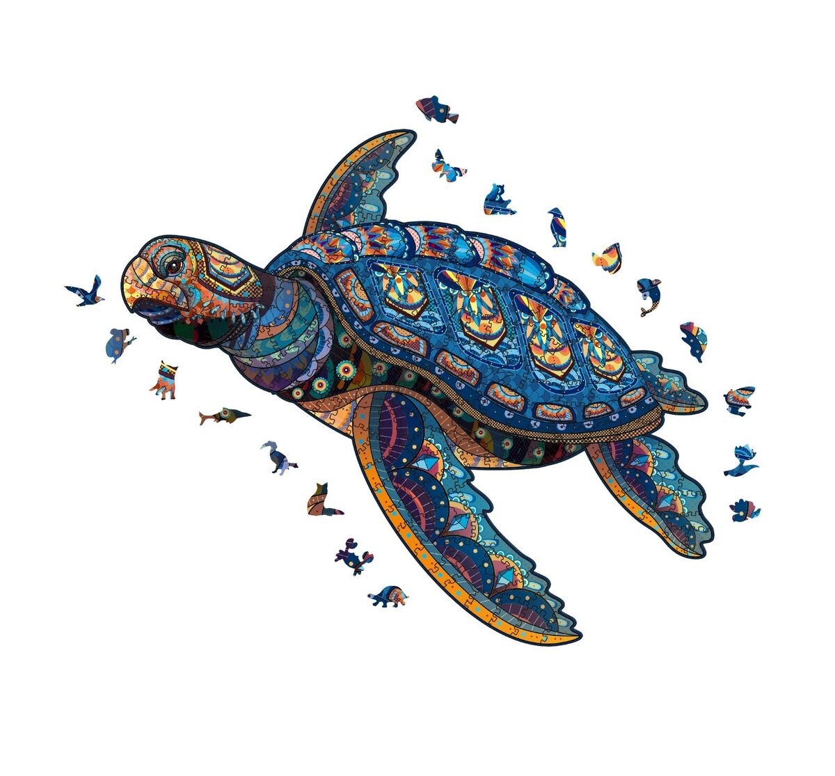 Wooden jigsaw puzzle sea turtle pieces