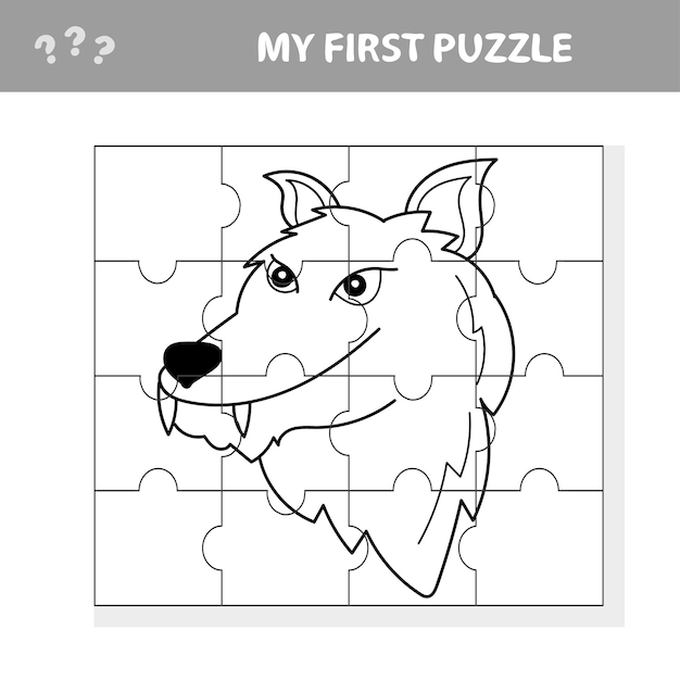 Premium vector vector puzzle game for children puzzle with wolf jigsaw game for kid visual rebus puzzle educational game for preschool child coloring page