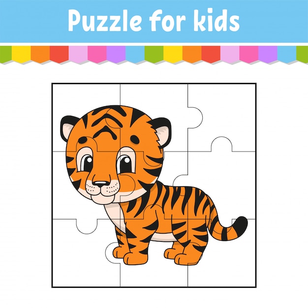 Premium vector puzzle game for kids orange tiger education worksheet color activity page