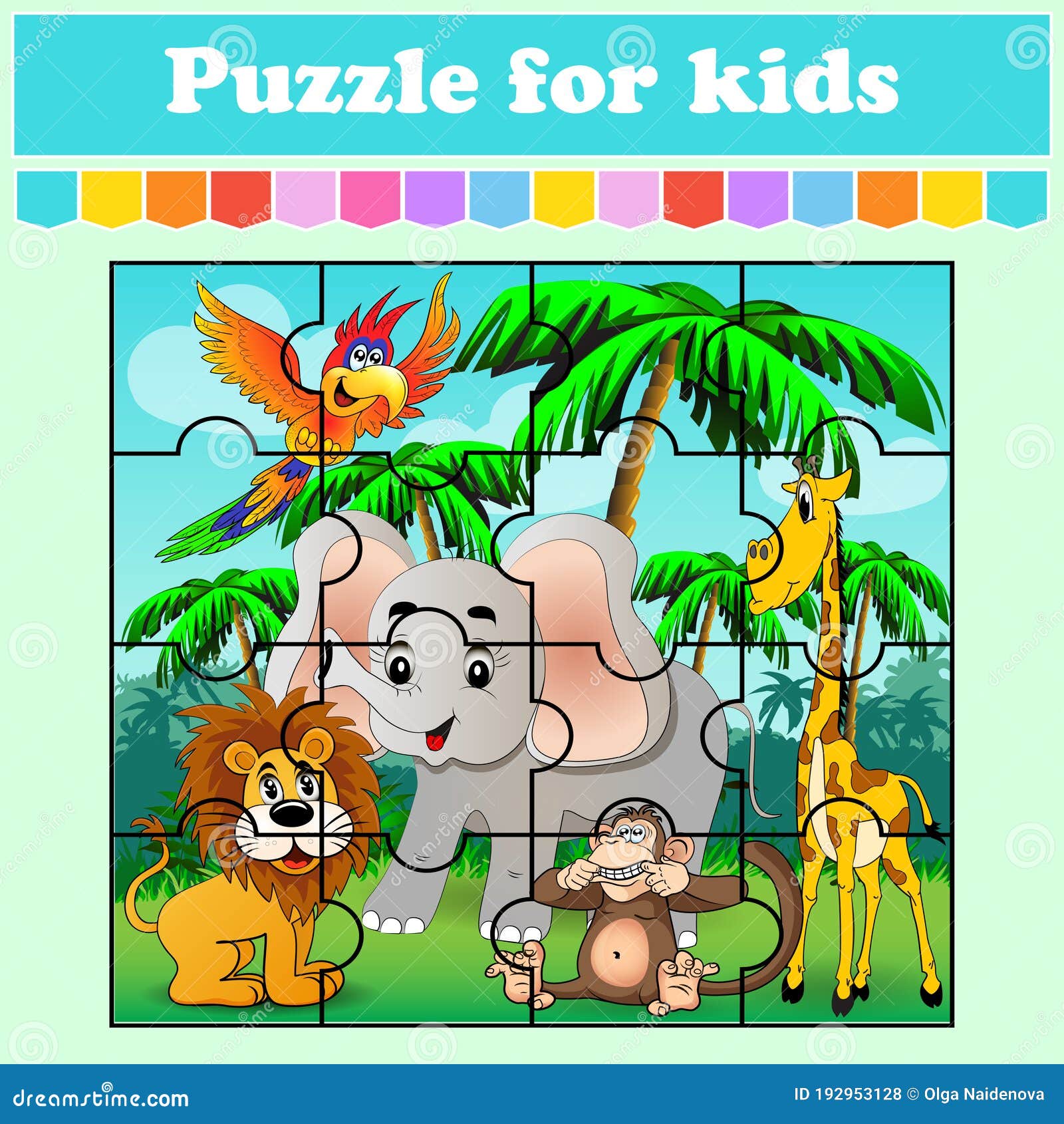 Puzzle game for kids animals in the meadow education worksheet color activity page riddle for preschool stock vector