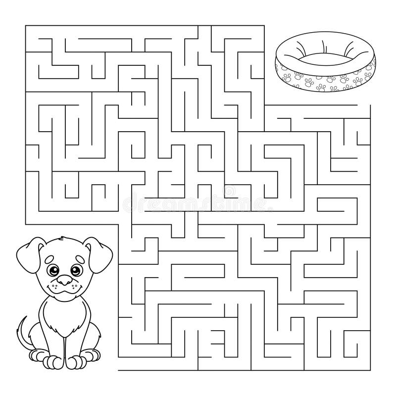 Kids labyrinth game and maze puzzle coloring page stock vector