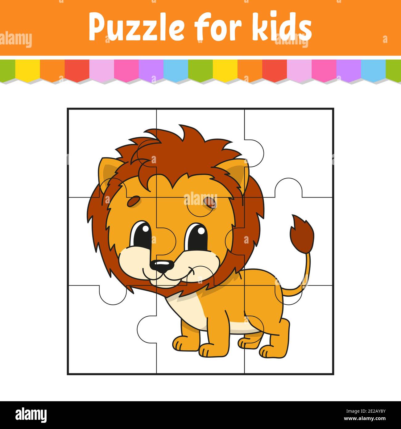 Puzzle game for kids orange lion education worksheet color activity page riddle for preschool isolated vector illustration cartoon style stock vector image art