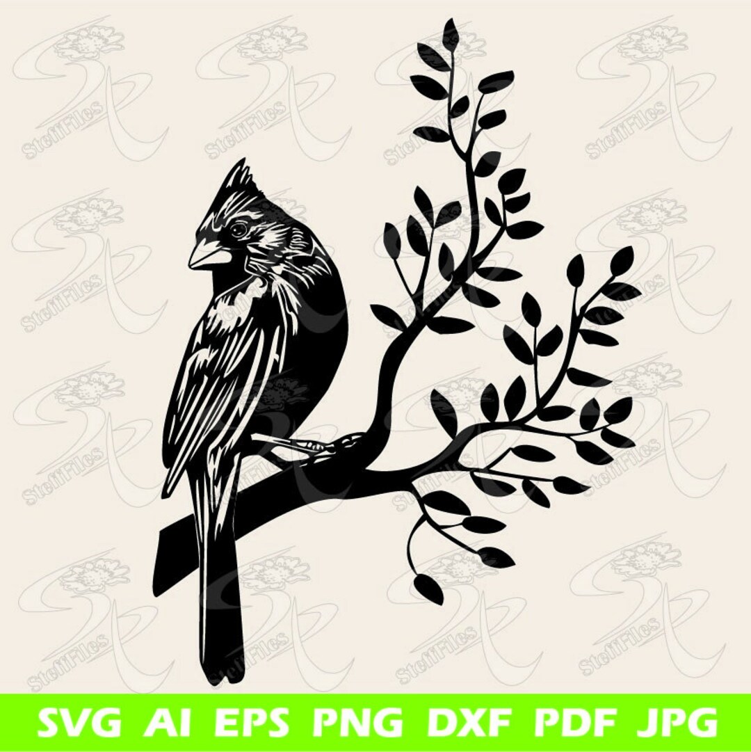 Cardinal bird svg cardinal on branch svg dxf ai png eps jpg pdf download files art print graphical