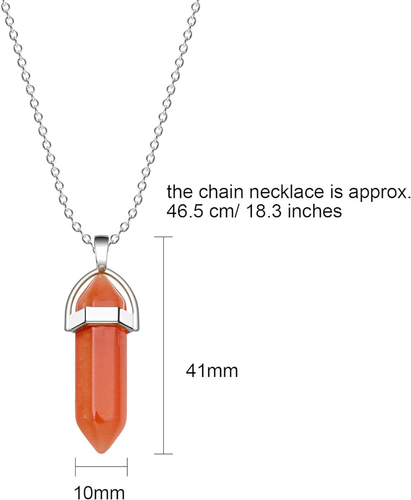 Pieces hexagonal chakra crystal bullet shape gemstone pendant necklaces pointed quartz stone chain necklaces artificial stone with storage bag vivid color set clothing shoes jewelry